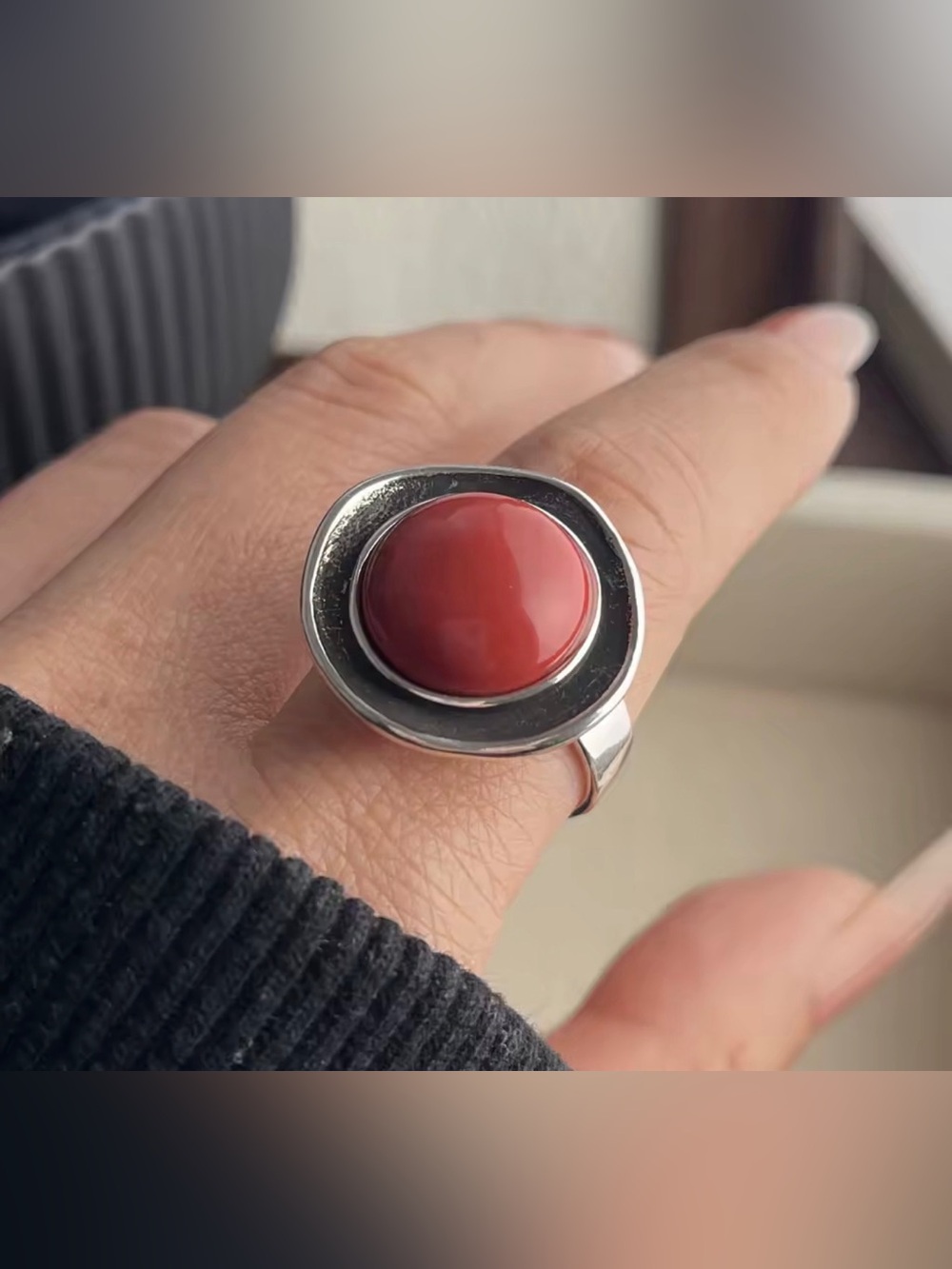 Italian Luxury Jewelry 925 Sterling Silver Burgundy Red Agate Ring Size 8 NWOT